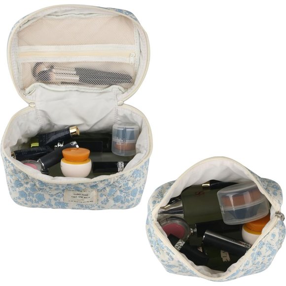 Women Cosmetic Bags Quilted Coquette Aesthetic Floral Toiletry Organizer 2 Pcs - Picture 3 of 5